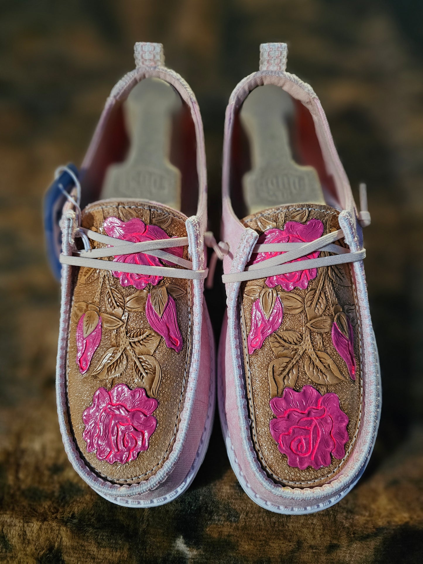 Women's Pink Rose Hand Tooled Hey Dudes