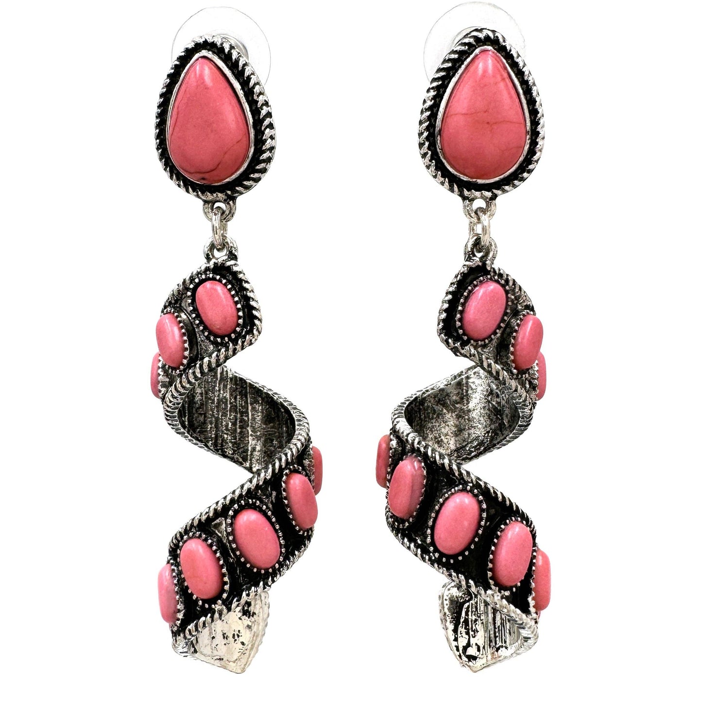 Ribbon Pink Teardrop Stone Western Dangle Earrings