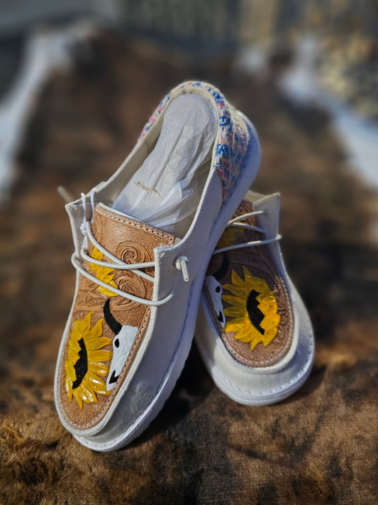 Women's Cream Sunflower Tooled Hey Dudes