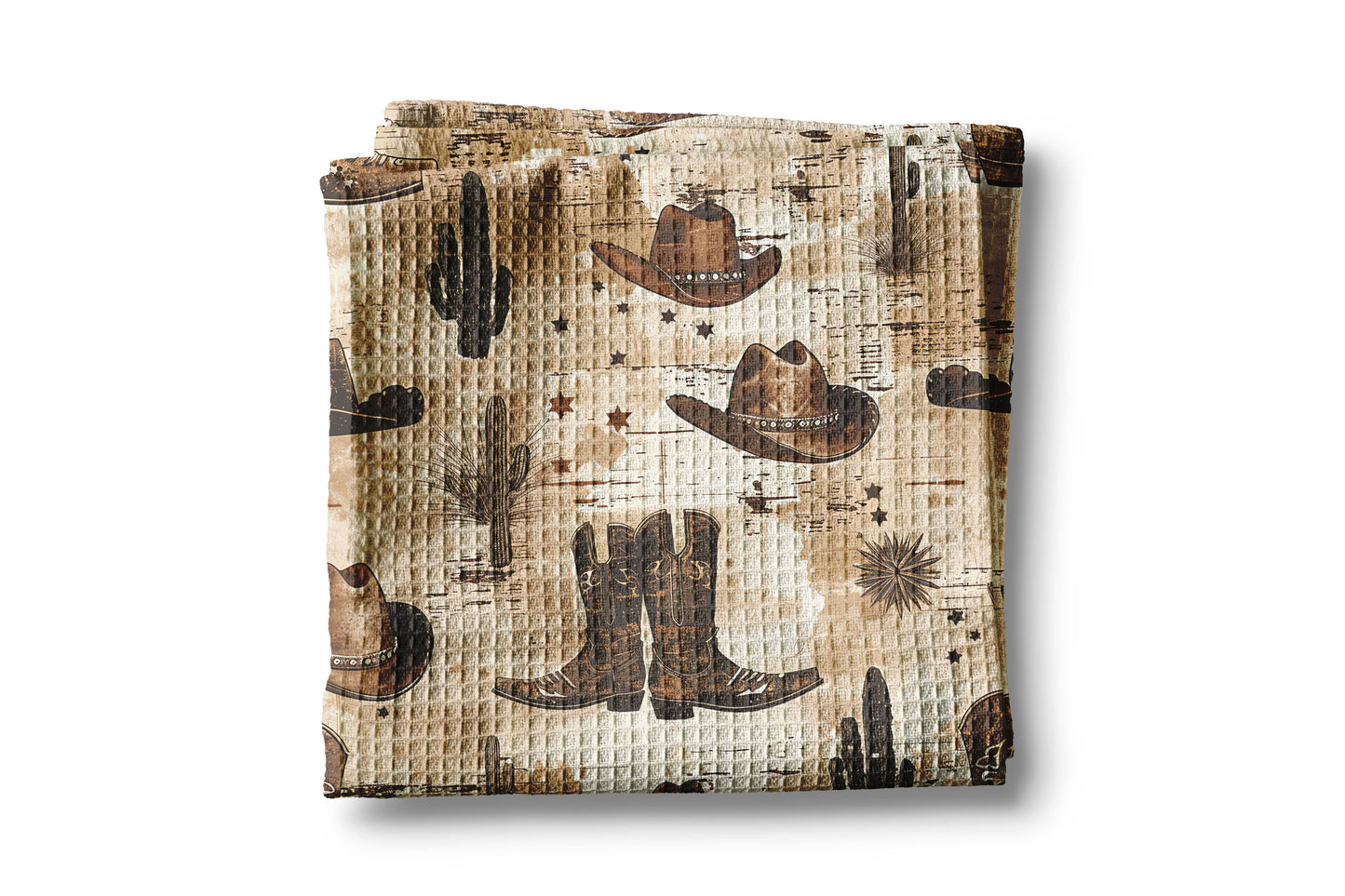 Western Horse Boots Cowboy Hat Cactus Kitchen Towel Waffle