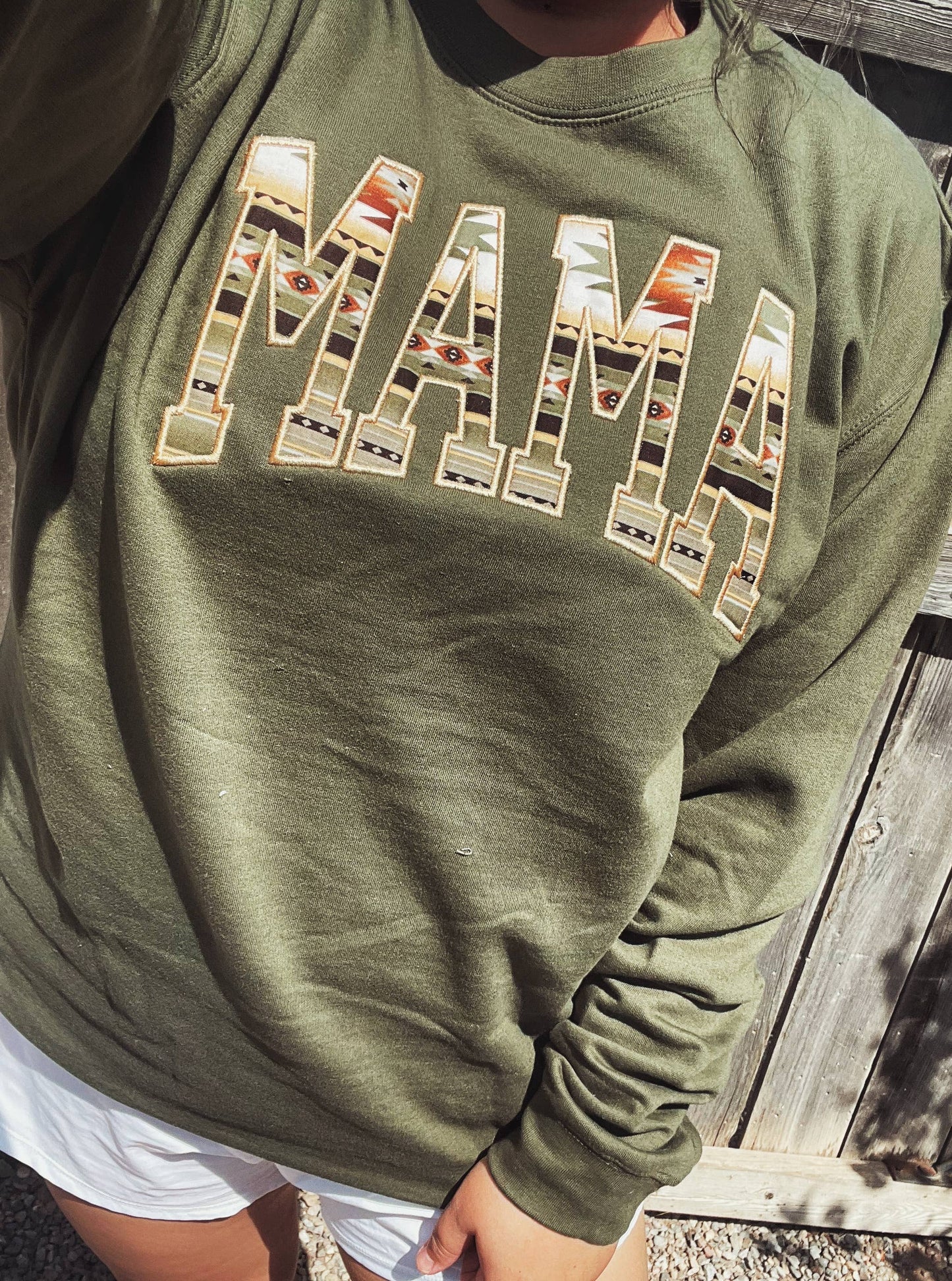 Mama Embroidered Olive Sweatshirt