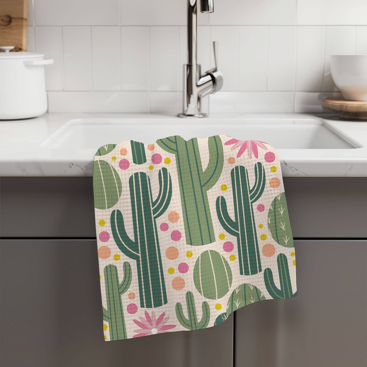 Retro Western Cactus Cowboy Cowgirl Kitchen Towel Waffle