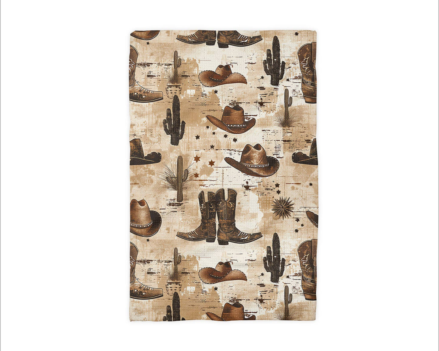 Western Horse Boots Cowboy Hat Cactus Kitchen Towel Waffle