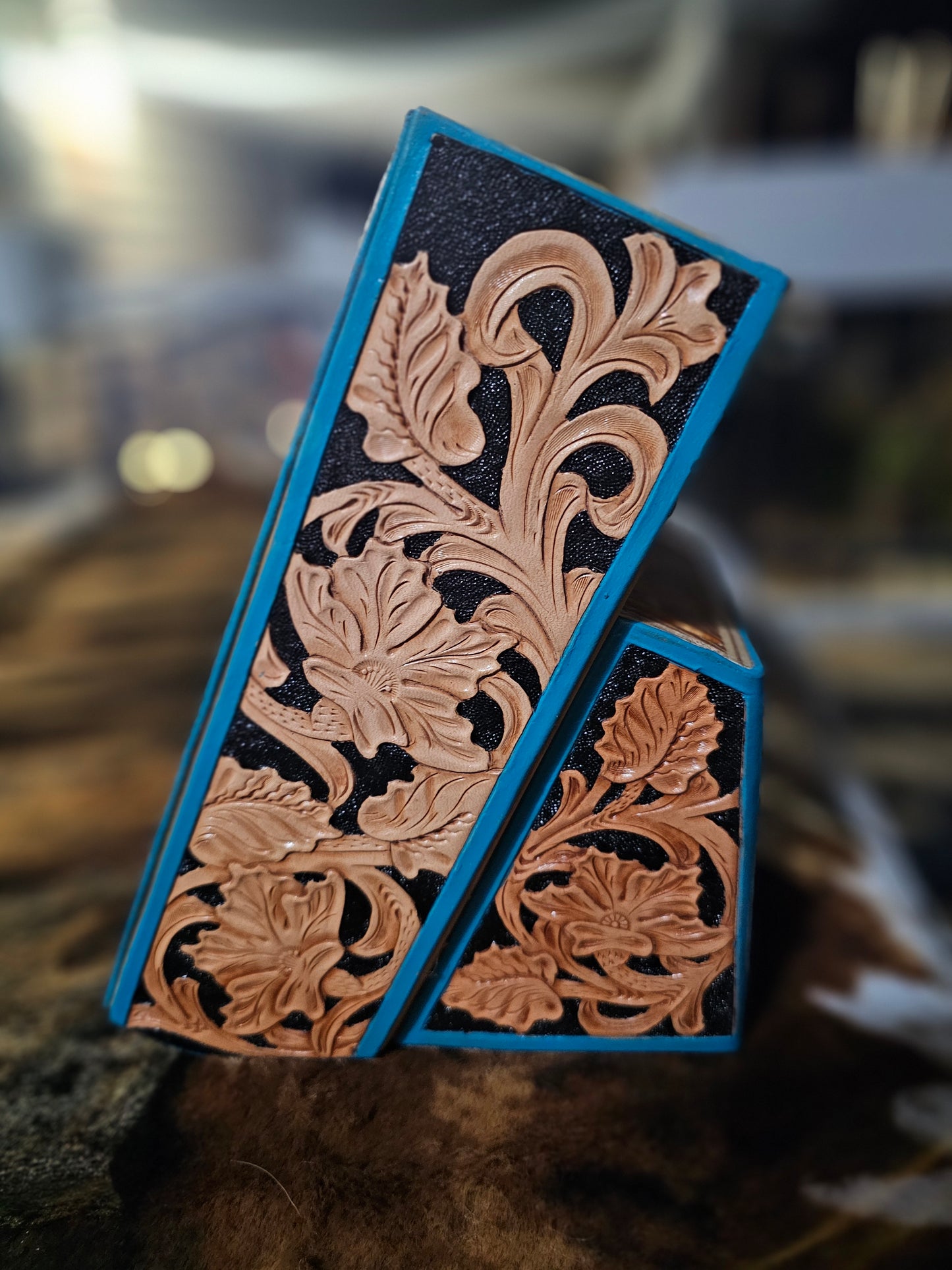 Hand Tooled Leather Knife Block