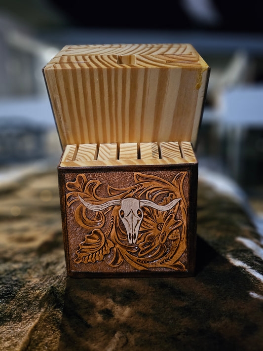 Hand Tooled Long Horn Skull Knife Block